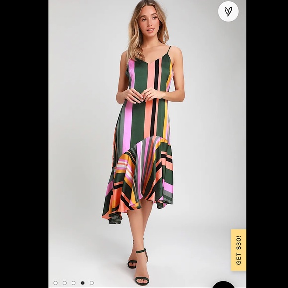 Stripe Satin Asymmetrical Midi Dress - Picture 2 of 4